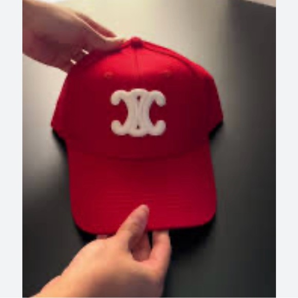 Celine Accessories - Celine Red Cap with White Logo